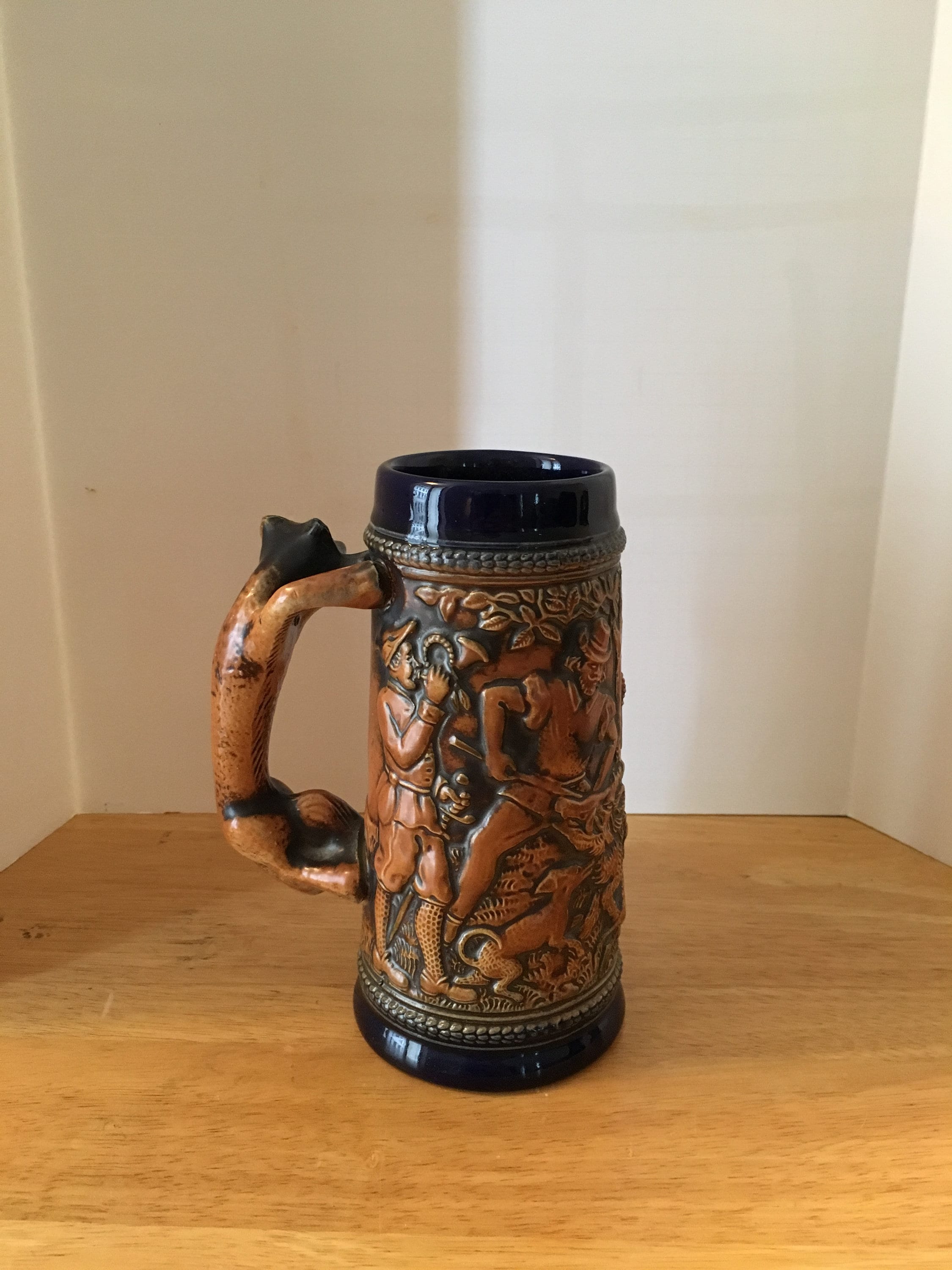 Vintage original Gerzit (Gerz) German beer stein with fox handle