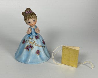 Vintage February Birthday Josef Original Birthday Girl Bell with Original Tag