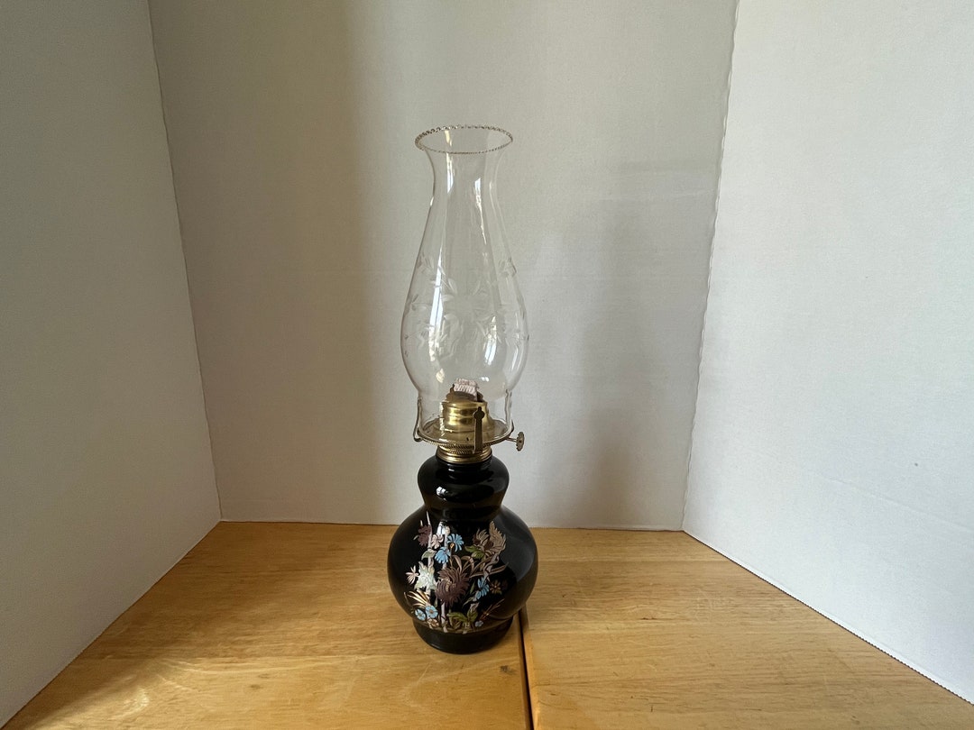 Kaadan Painted Floral Glass Oil Lamp With Flower Etched Etsy