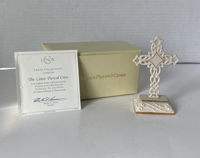 Lenox Pierced Porcelain & 24 karat gold Petite Cross with Certificate of Authenticity and original box exclusively designed for Avon