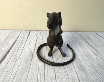 Solid cast brass mouse taper candlestick holder