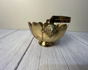 brass trinket bowl with Lotus flower edges and adjustable handle made in India