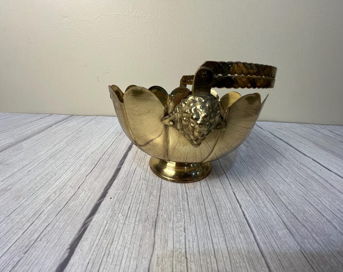 brass trinket bowl with Lotus flower edges and adjustable handle made in India