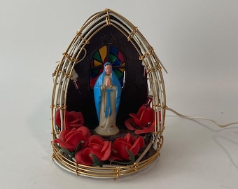 Vintage Plastic and Rattan A+Madonna Prayer Altar