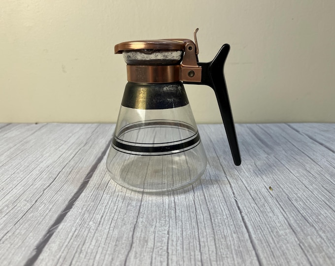 Vintage copper top glass bottom mini carafe single coffee/tea or syrup dispenser