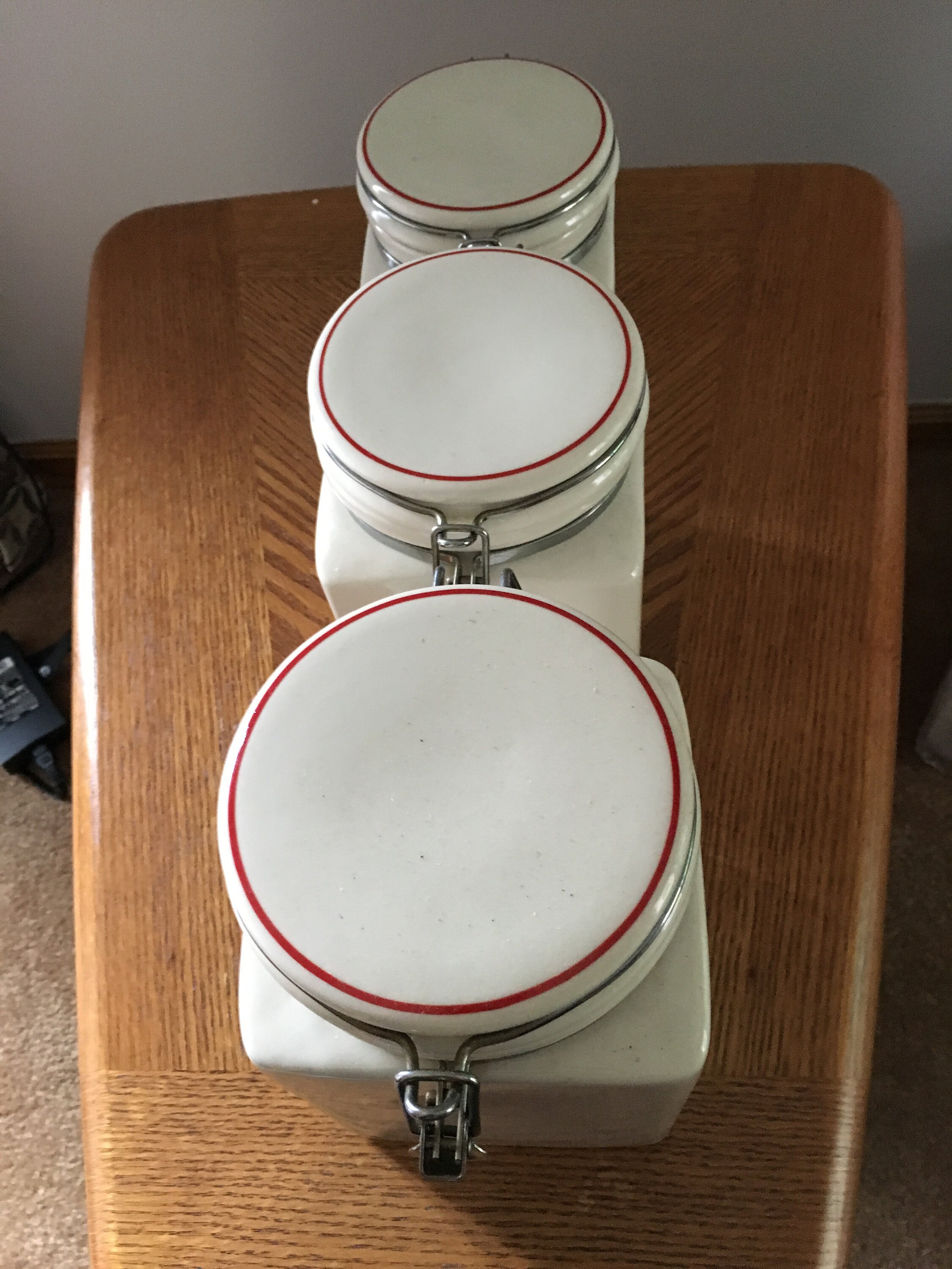 3 Piece ceramic CocCola canister set with locking lids