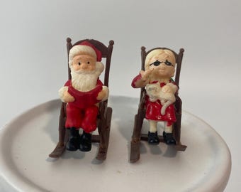 Miniature Mr & Mrs Santa Claus in Rocking Chairs Plastic Figurines