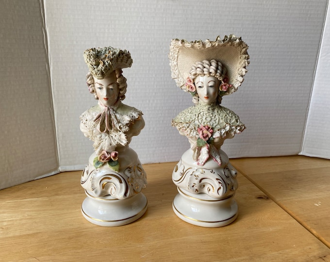 Cordey Cybis Dipped Lace Set of 2 Victorian ceramic Male and Female Ornate Bust - Very Fancy