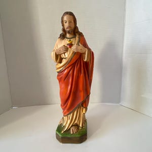 12 1/2&quot; tall Vintage  Sacred Heart of Jesus Plaster Statue #882