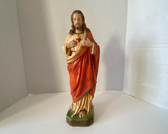 12 1/2" tall Vintage  Sacred Heart of Jesus Plaster Statue #882