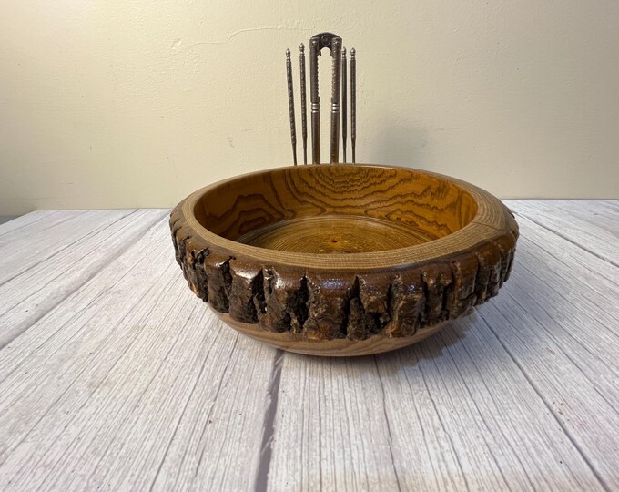 Vintage 6-piece Live edge nut bowl with cracker and picks