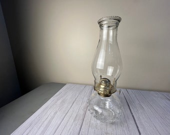 Clear glass Lamp light farms hob nail oil lamp with wick and hob nail top edge chimney