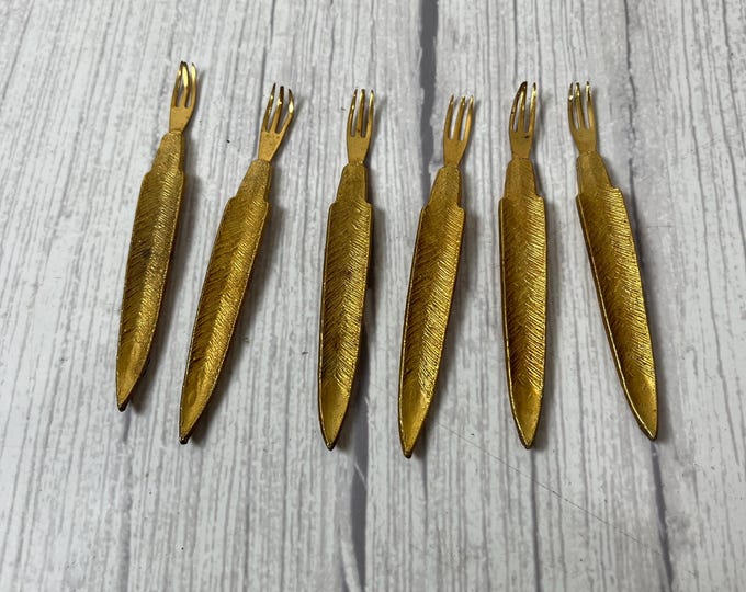 Set of 6 gold-plated Palm front design forks