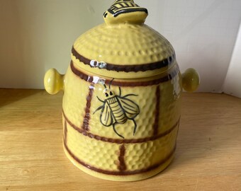 Vintage soft white honey pot with bees and made in Portugal #172