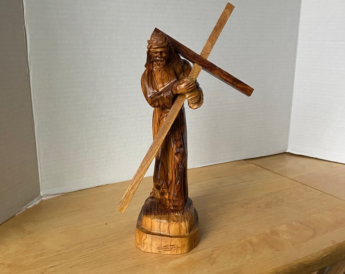 Olive Wood Carved Figurine of Jesus Carrying the Cross