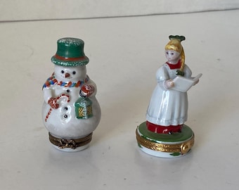 Choice of Limoges, France Limited Series Very Rare 94/1000 Choir Girl or Marque Deposee Snowman Trinket Christmas boxes