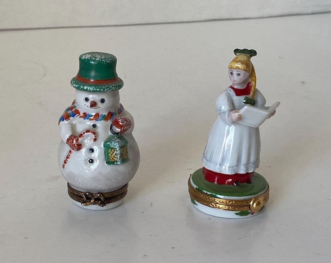 Choice of Limoges, France Limited Series Very Rare 94/1000 Choir Girl or Marque Deposee Snowman Trinket boxes