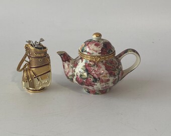 Choice of Golf Club Bag or Ceramic Floral Teapot by Baum Brothers Hinged Trinket Box
