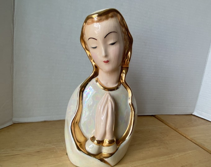 Vintage Madonna ceramic porcelain bust with gilded paint