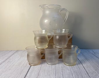Vintage 1970's Kool aid frosted pitcher and 5 mugs