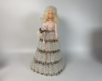 Stunning one-of-a-kind 12" Tall Vintage Safety Pin Fashion Bride Doll