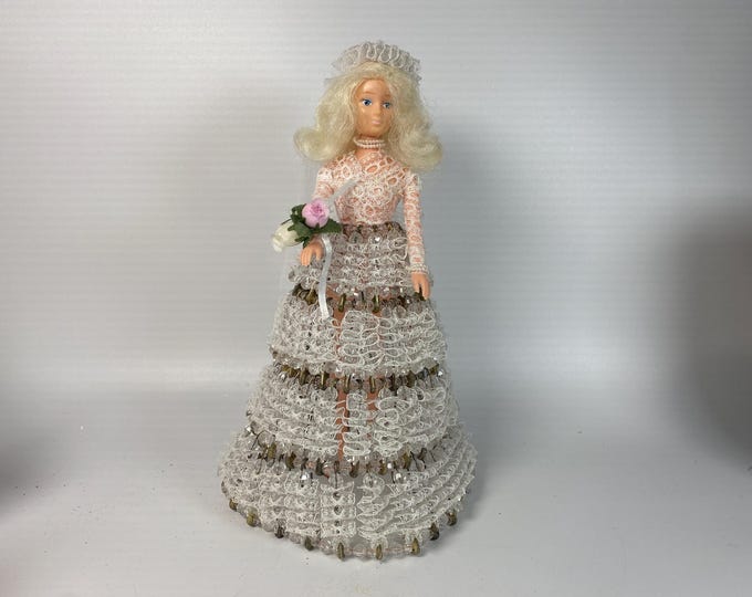 Stunning one-of-a-kind 12" Tall Vintage Safety Pin Fashion Bride Doll