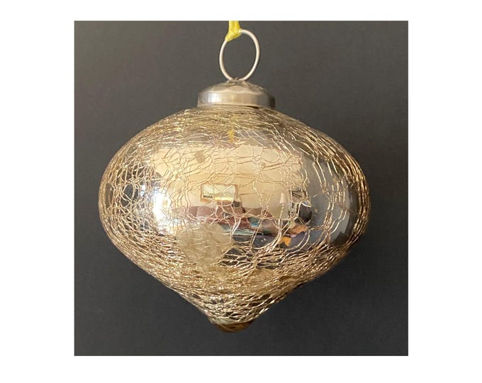 Vintage Large Heavy  Light Champagne Mercury Glass Christmas Tree Ornament in teardrop shape