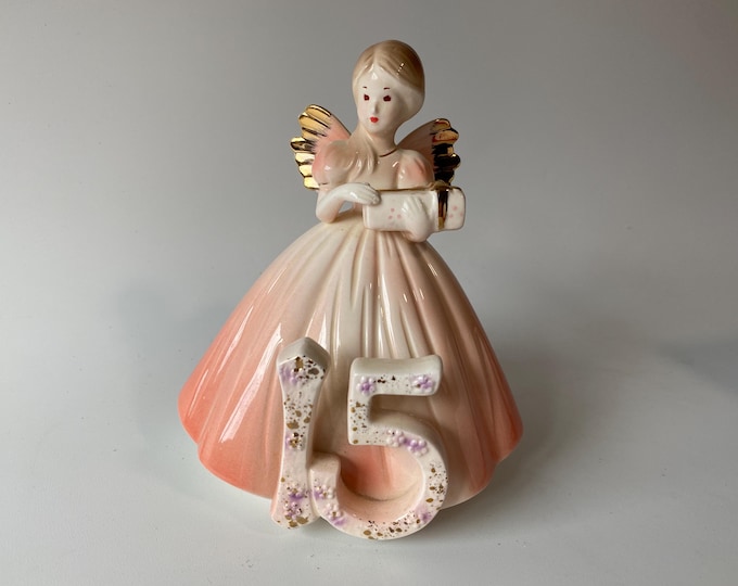 Vintage Sweet  Josef Originals 15TH Birthday Porcelain Ceramic Figurine with Original Foil Sticker