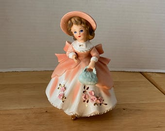 Vintage Trimont Ware Pretty Girl in Peach with Purse  and Gilding Planter