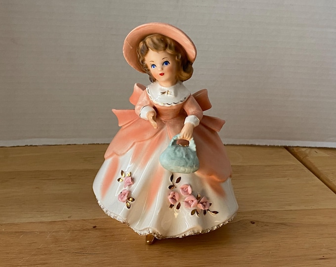Vintage Trimont Ware Pretty Girl in Peach with Purse  and Gilding Planter