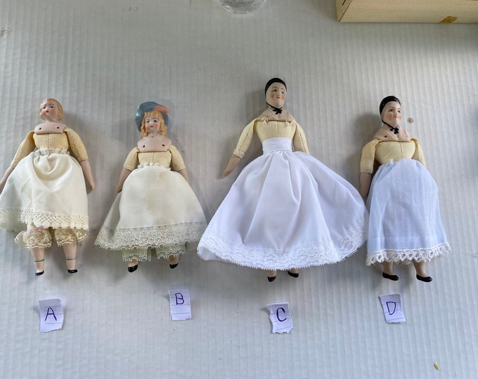 Choice of 4 Bisque Heads  Arm & Legs with Cloth Body  - some 2 are old women Dollhouse Size