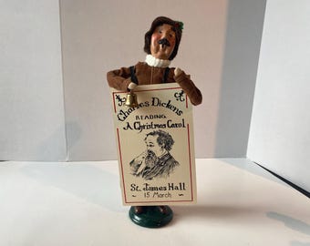 1995 Byer's Choice Charles Dickens Reading Sandwich Board Caroler with Bell