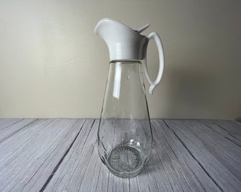 Vintage plastic white top glass bottom syrup dispenser