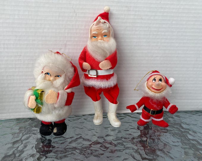 Set of 3 Vintage Santa Ornaments or Figurines