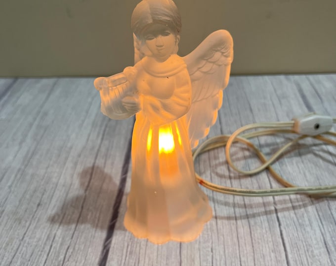 Frosted glass angel with harp that light up