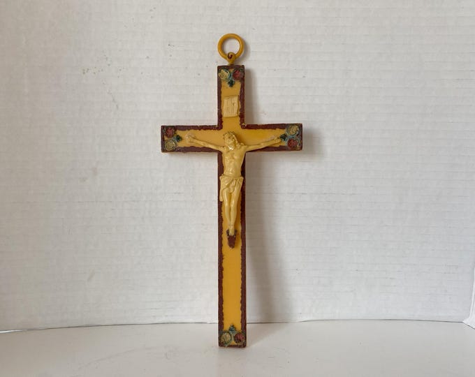From Germany, Vintage 9" Plastic Molded Wall Crucifix