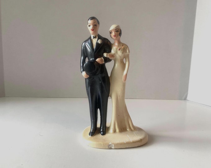 1940s Coast Novelty Art Deco Chalkware Wedding Cake Topper