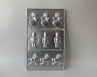 1985 Wilton Metal Candy/Cookie Mold with Angels, Soldiers and Rocking Horses