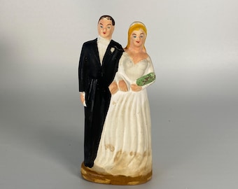 Vintage Plaster Bride and groom Cake Topper