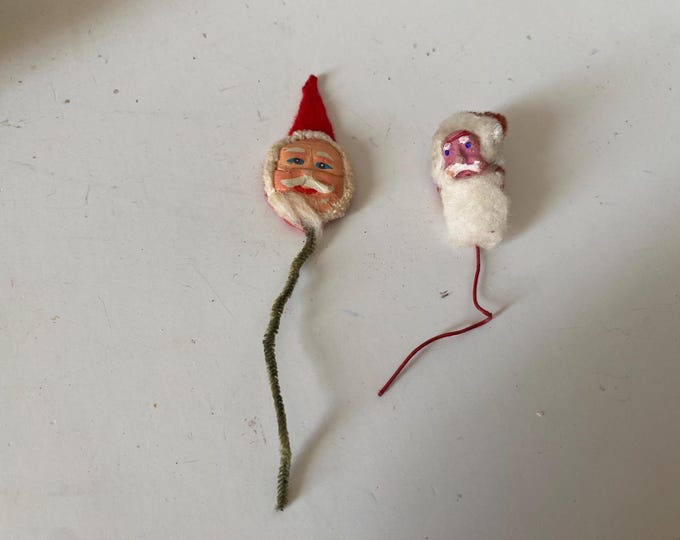Set of 2 Vintage Cotton Spun, Felt and Chenille Santa Face Picks