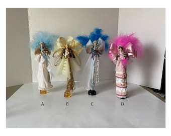 Set of 4 Victorian Tassel Doll with Lace and Feathers on Stands