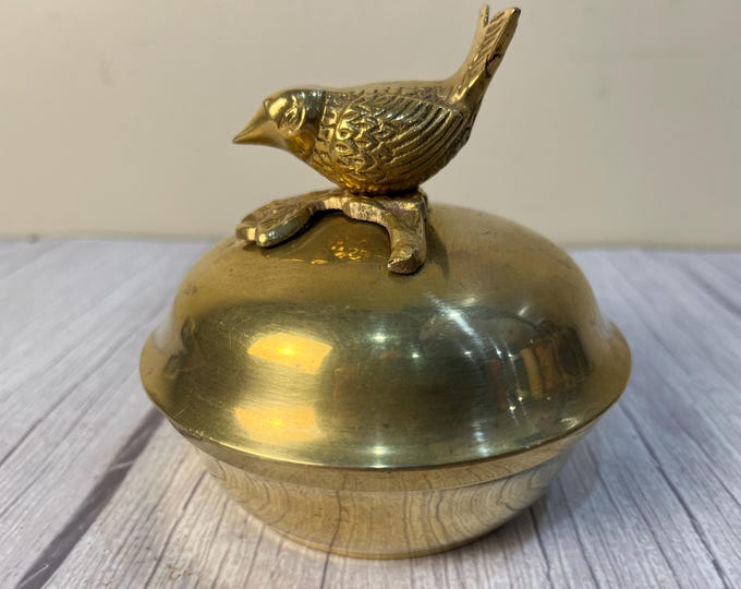 Vintage Brass bird figurine Trinket box made in India