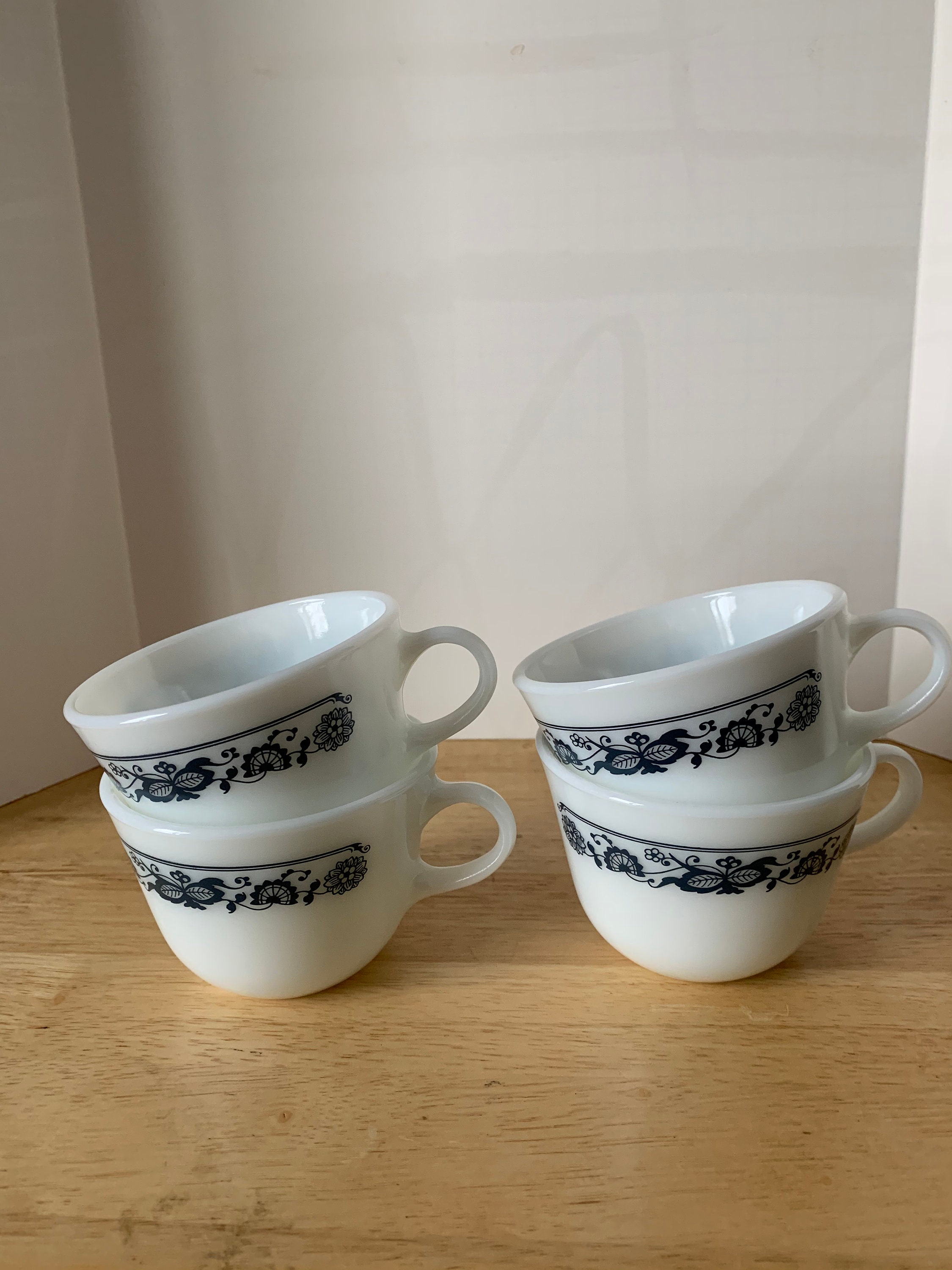 Vintage set of 4 Pyrex Old Town Blue coffee cups