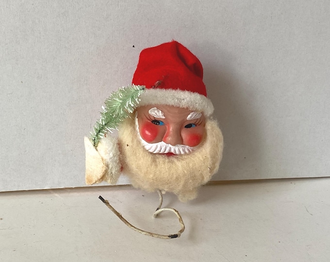 Vintage Cottun Spun Beard, Celluloid Face and Chenille Santa Pick