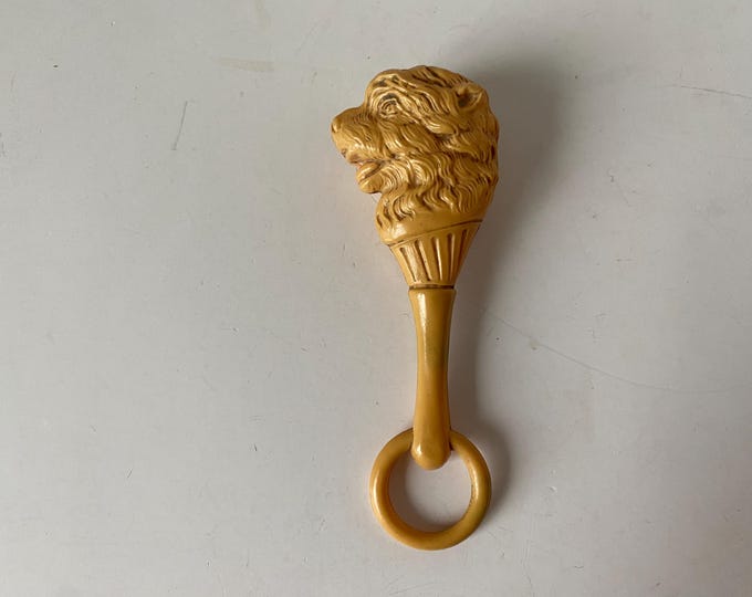 1940s-1950s Lion Head Celluoid Baby Rattle