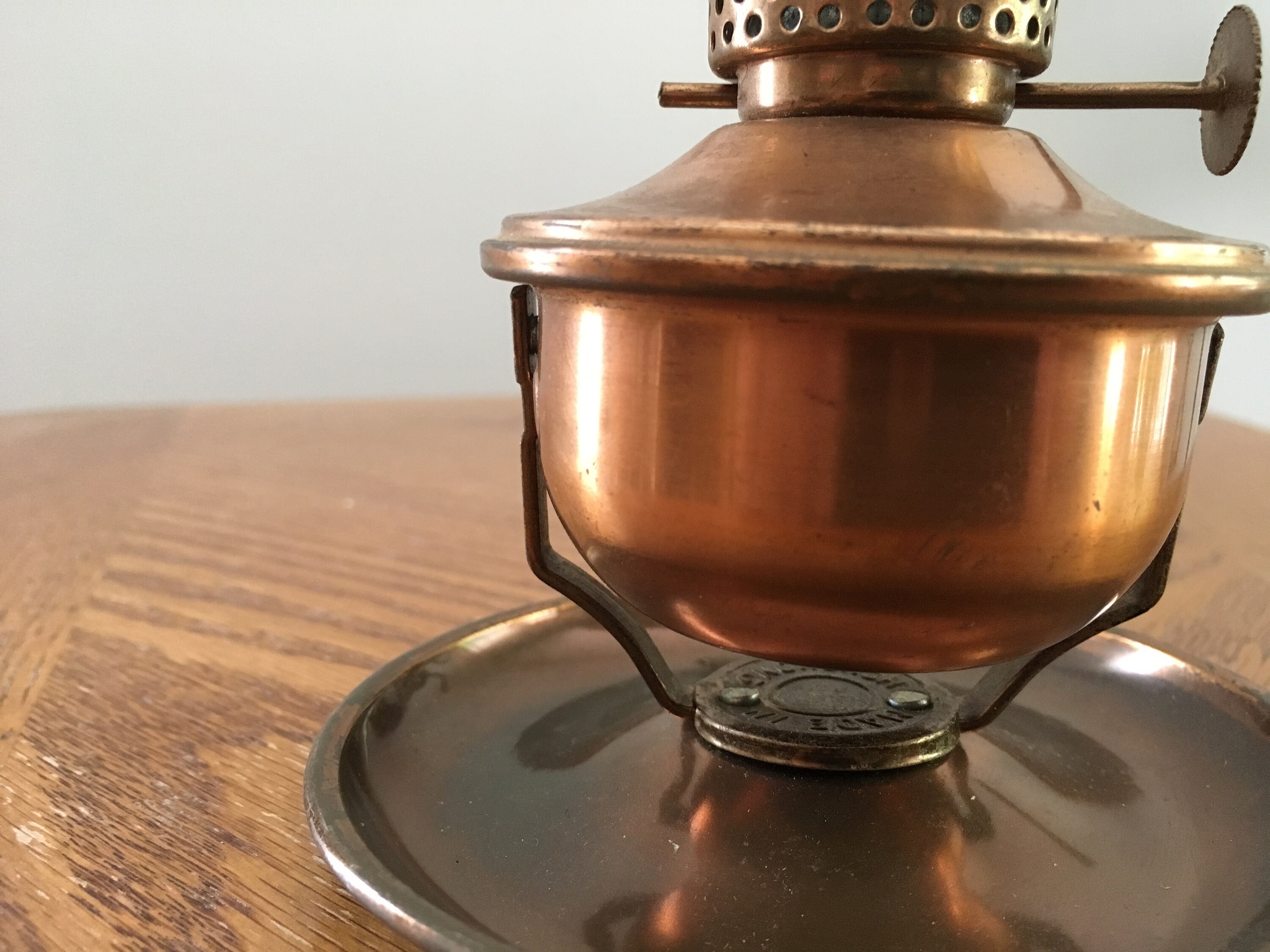 Vintage adjustable copper minature oil lamp with chimney