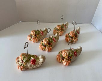 Set of 6 Ceramic Cornucopia Table Place Card Holders for Thanksgiving/ Fall table decor