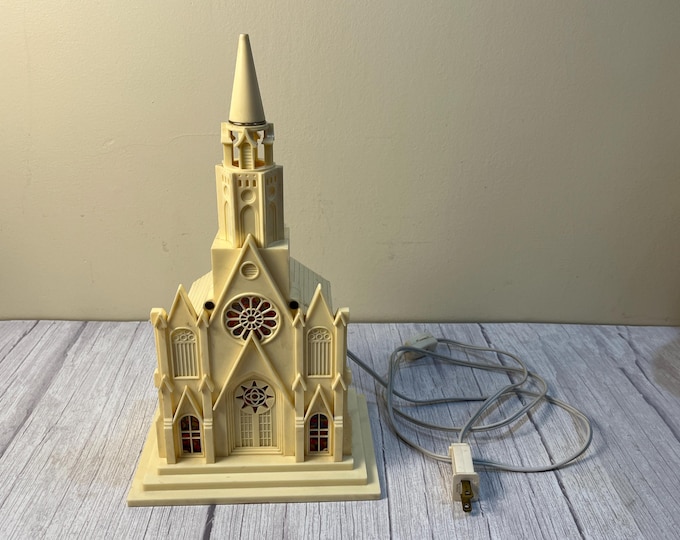 1940's - 1950's Raylite Electric Corp. lighted musical Putz Christmas church