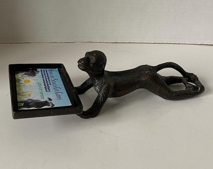 Vintage Bronze Cast Monkey Business Card Holder or trinket tray