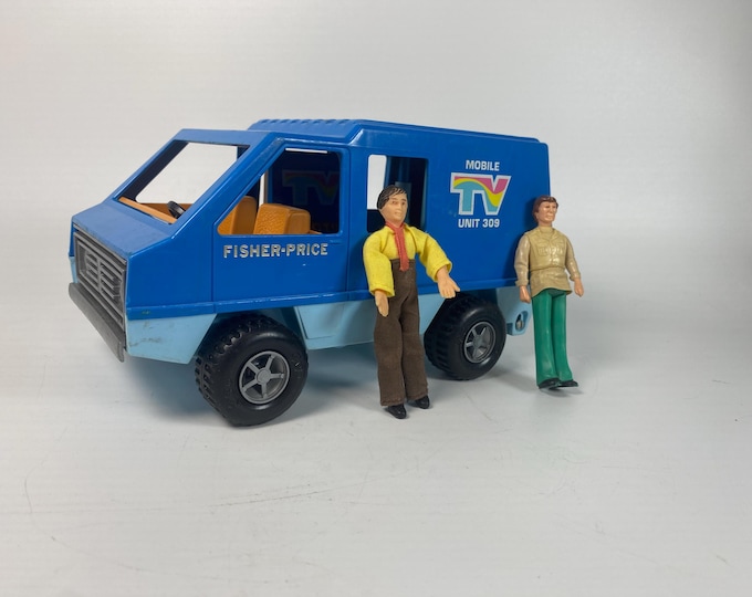 1977 Fisher-Price Adventure People Mobile TV Unit 309 Van with two figurines